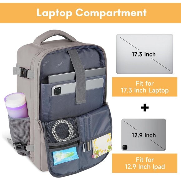 Travel Dark Brown Backpack for Women Carry On Laptop Bag USB Port TSA Pouch - Picture 5 of 9